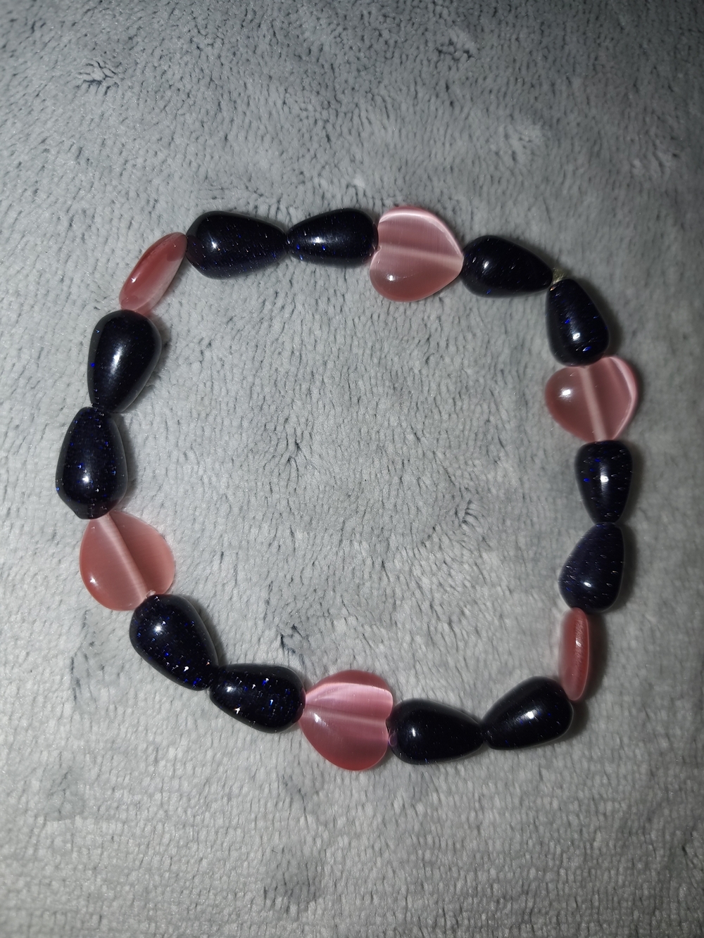 Pink Heart & Navy Sparkle Beaded Stretch Bracelet